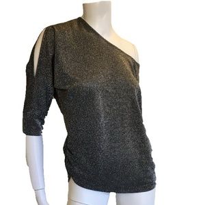 NWT Dolman Split Sleeve Metallic Silver Top